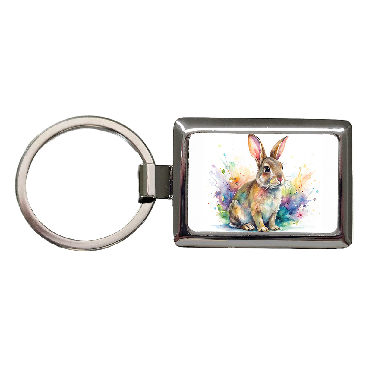 Rabbit Bunny Watercolor Rectangle Metal Keychain