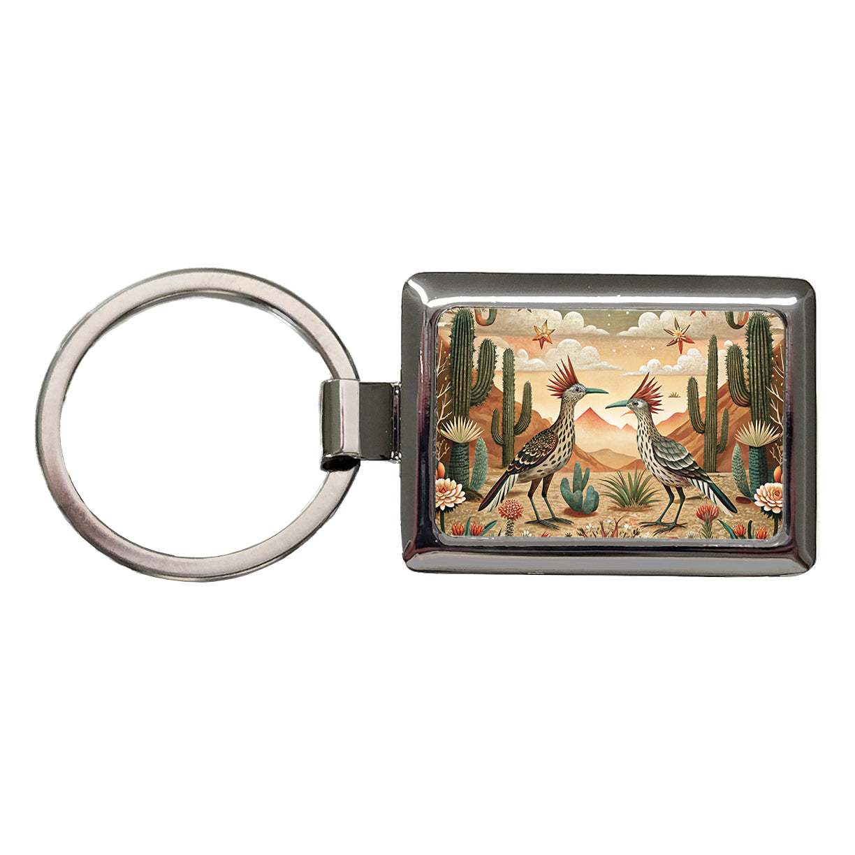 Southwestern Desert Tribal Roadrunners Design Rectangle Metal Keychain