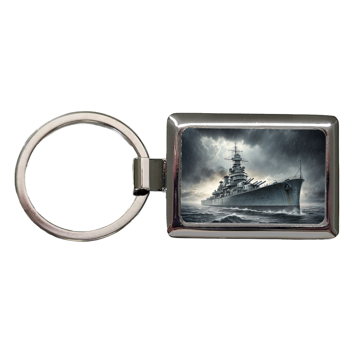 WWII Battleship At Sea Rectangle Metal Keychain