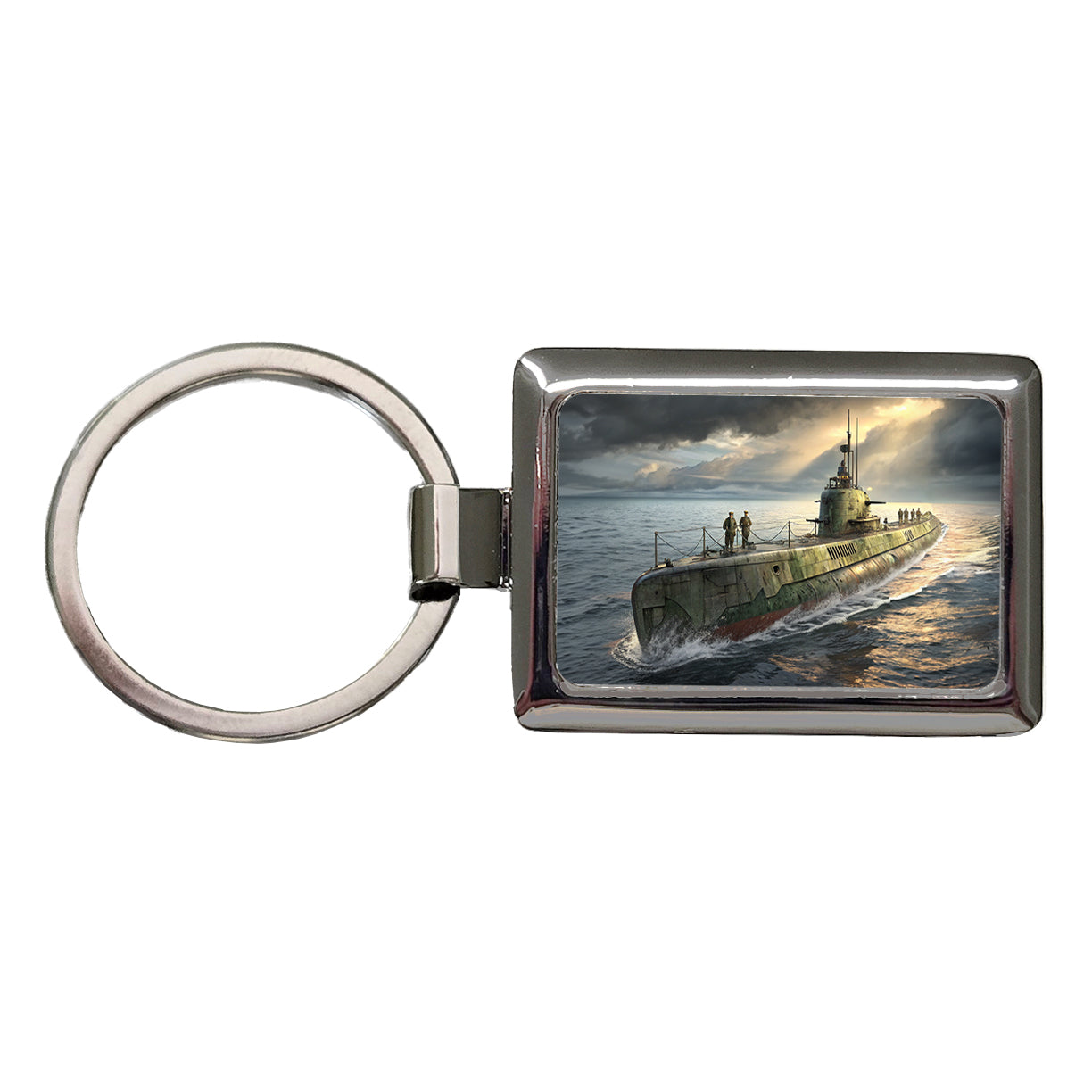 WWII Submarine Running On Surface Rectangle Metal Keychain