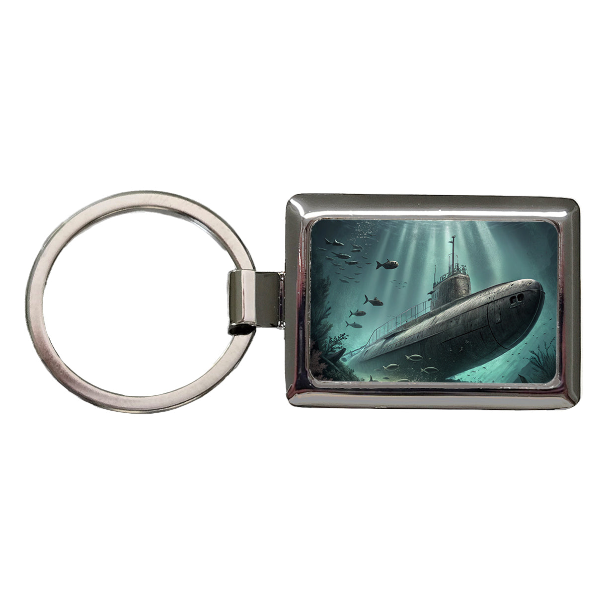 WWII Submarine Submerged Underwater Rectangle Metal Keychain