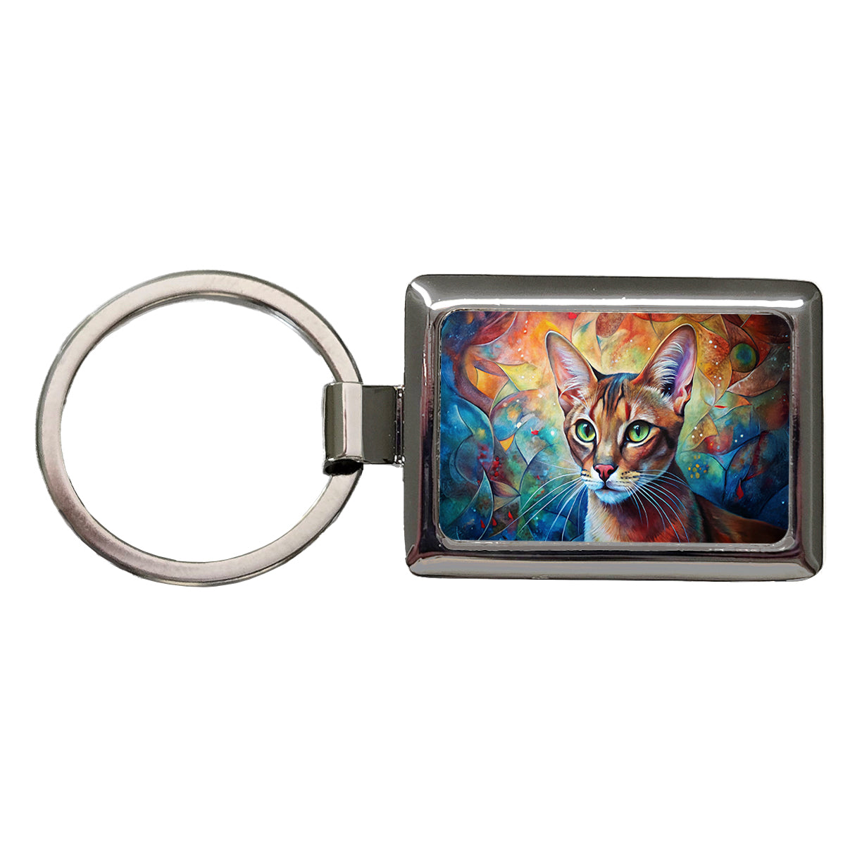 Abyssinian Cat Abstract Art Rectangle Metal Keychain