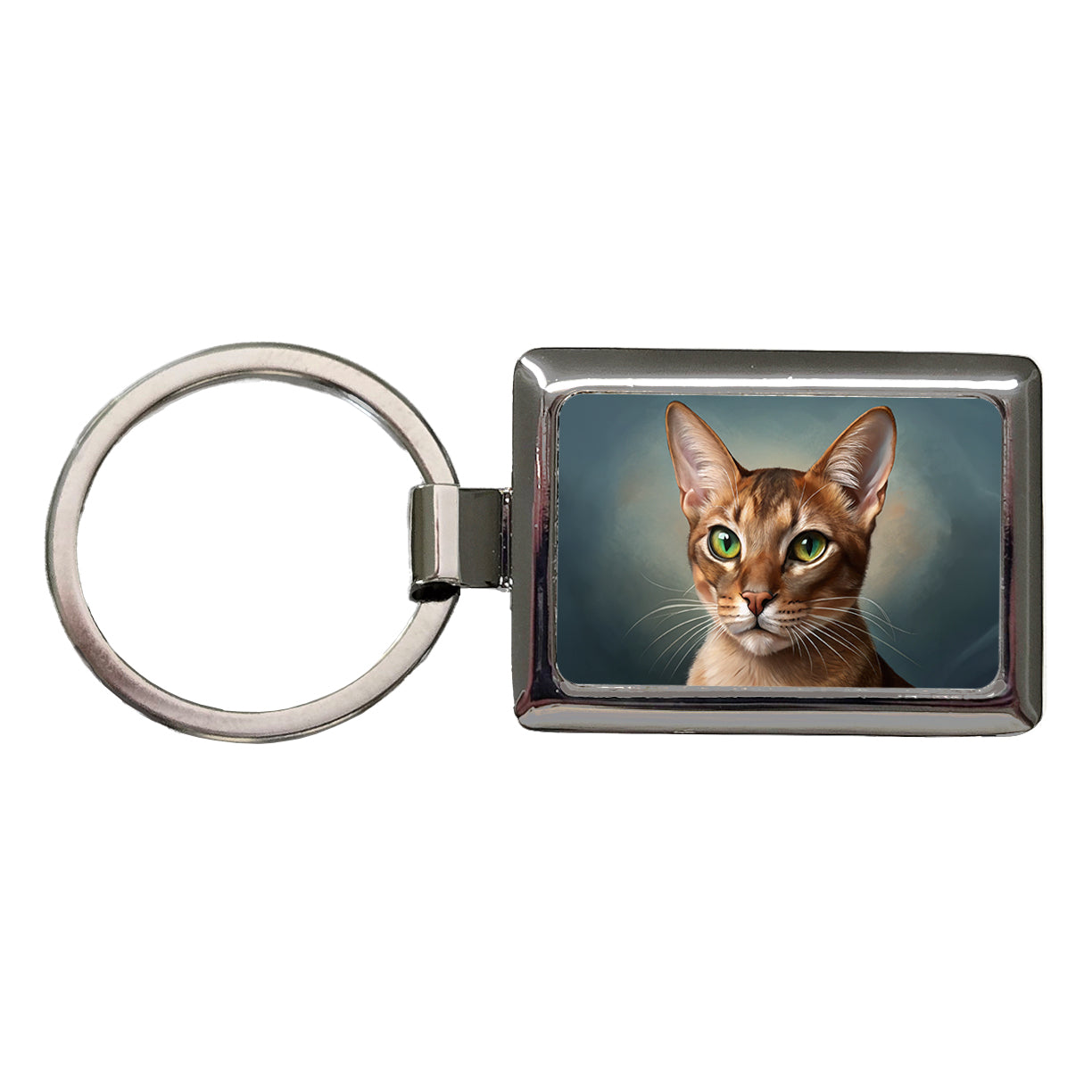 Abyssinian Cat Illustration Rectangle Metal Keychain