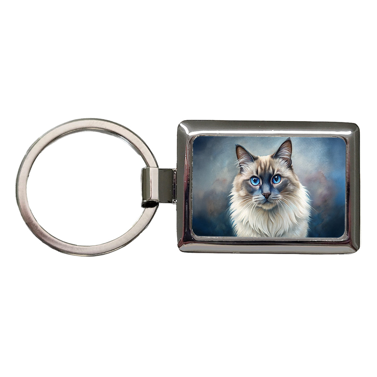Balinese Cat Illustration Rectangle Metal Keychain