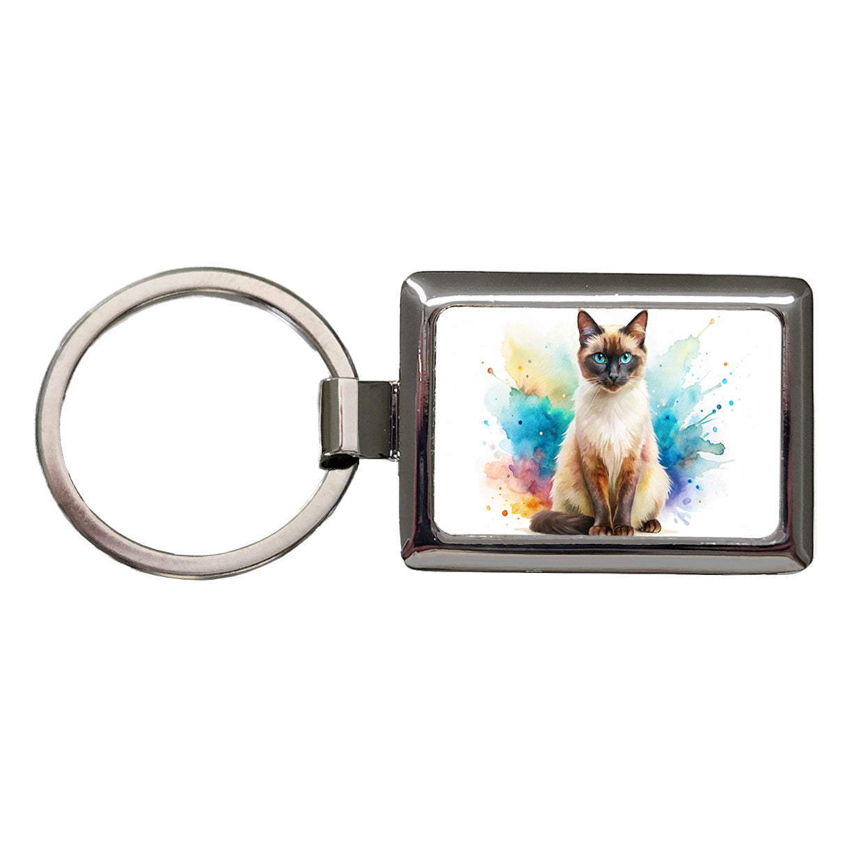 Balinese Cat Watercolor Style Rectangle Metal Keychain
