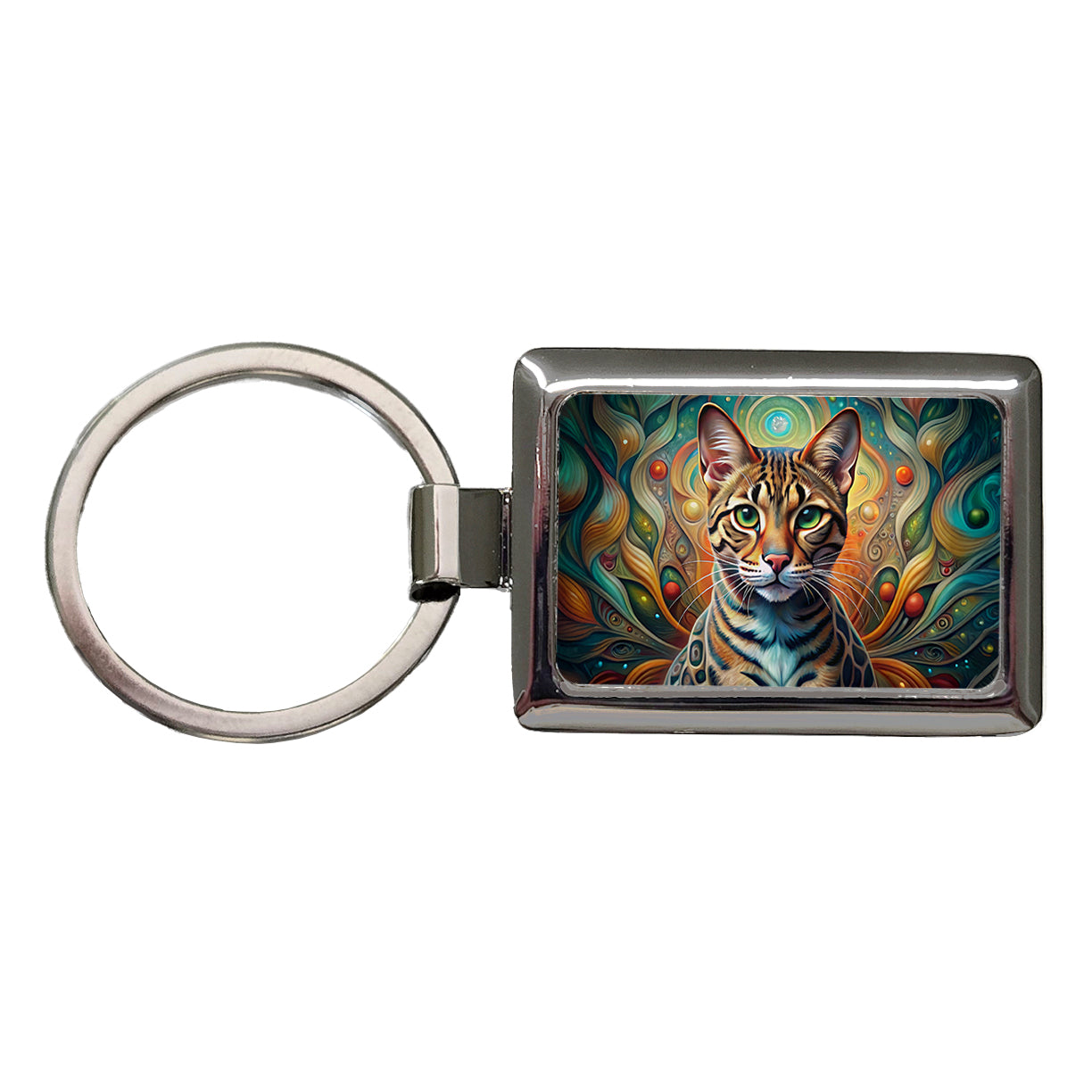 Bengal Cat Abstract Art Rectangle Metal Keychain