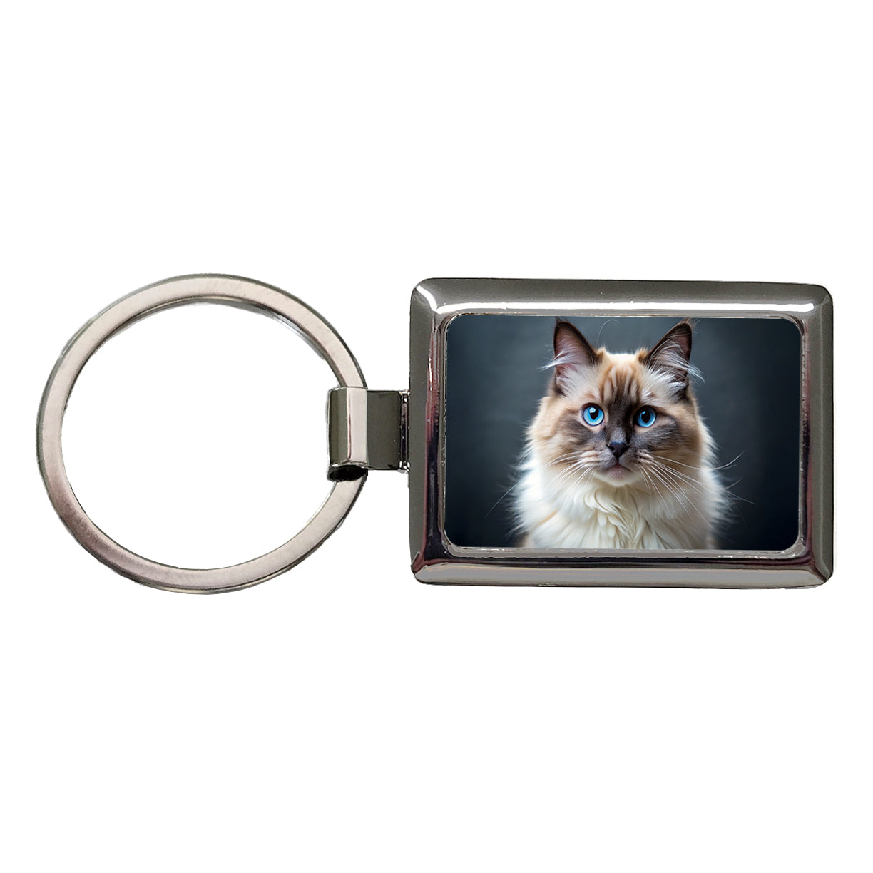 Birman Cat Photo Rectangle Metal Keychain