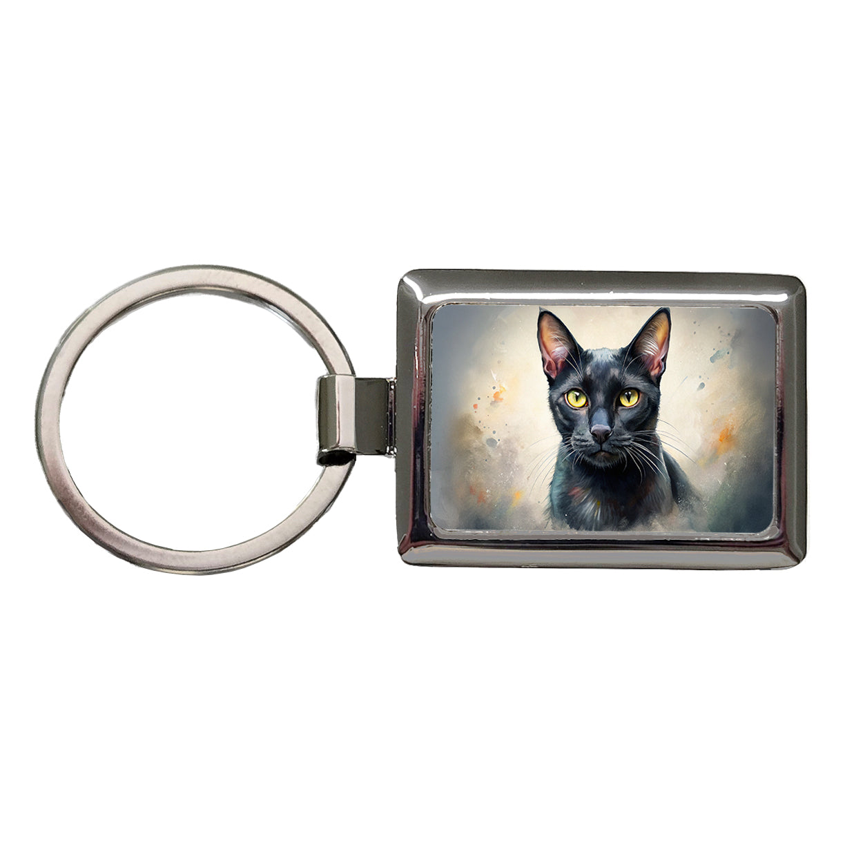 Bombay Black Cat Illustration Rectangle Metal Keychain