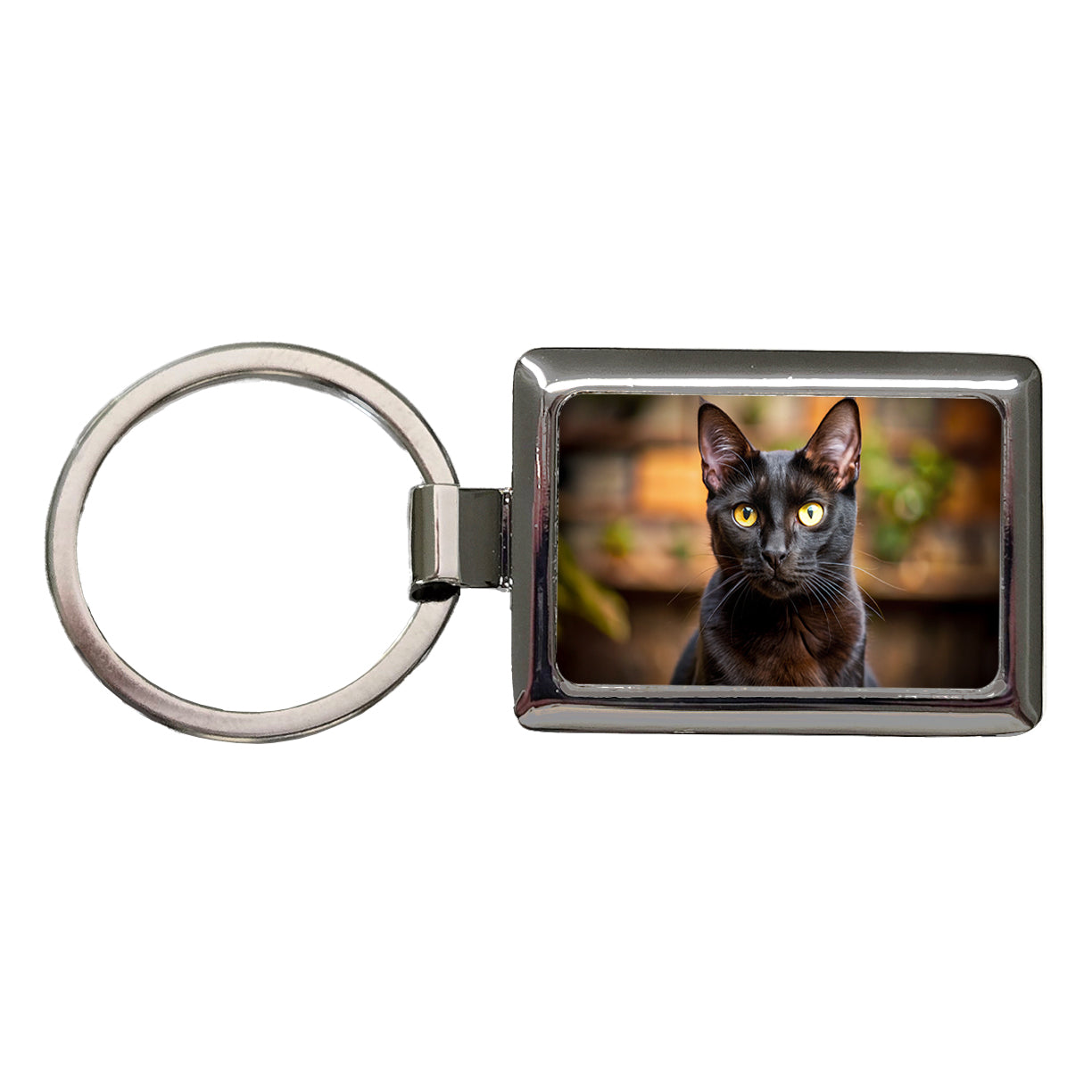 Bombay Black Cat Photo Rectangle Metal Keychain