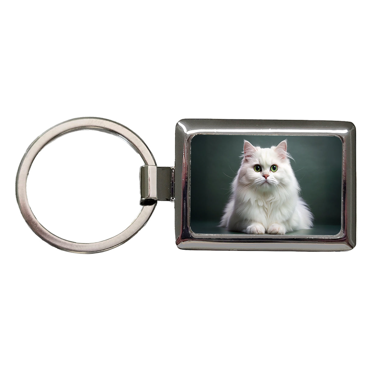 British Longhair White Cat Photo Rectangle Metal Keychain