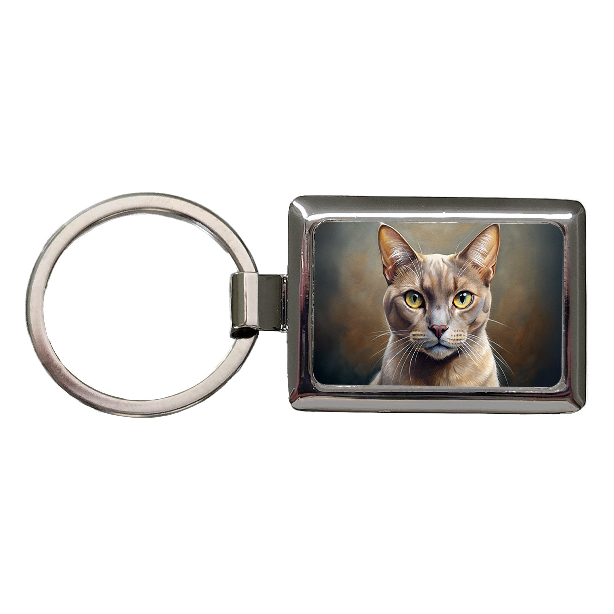 Burmese Cat Illustration Rectangle Metal Keychain