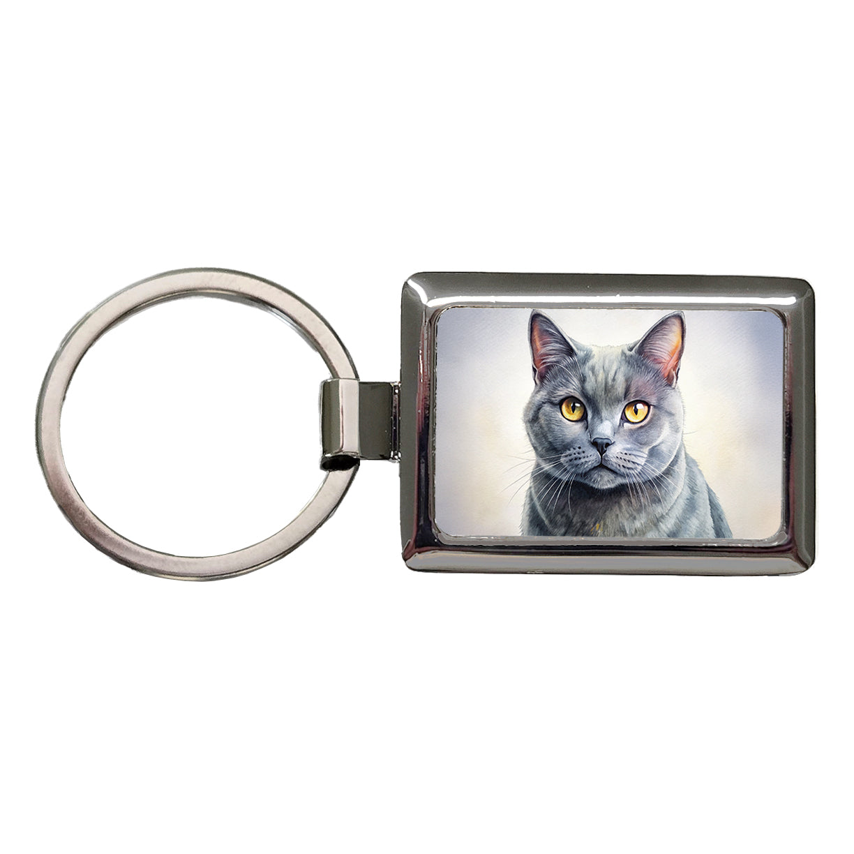 Chartreux Cat Illustration Rectangle Metal Keychain