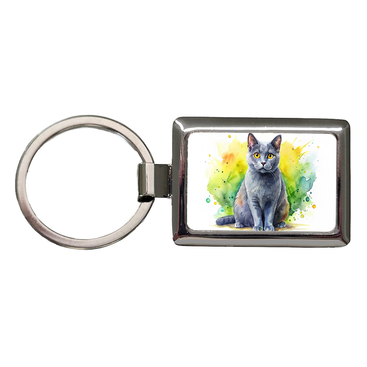 Chartreux Cat Watercolor Style Rectangle Metal Keychain
