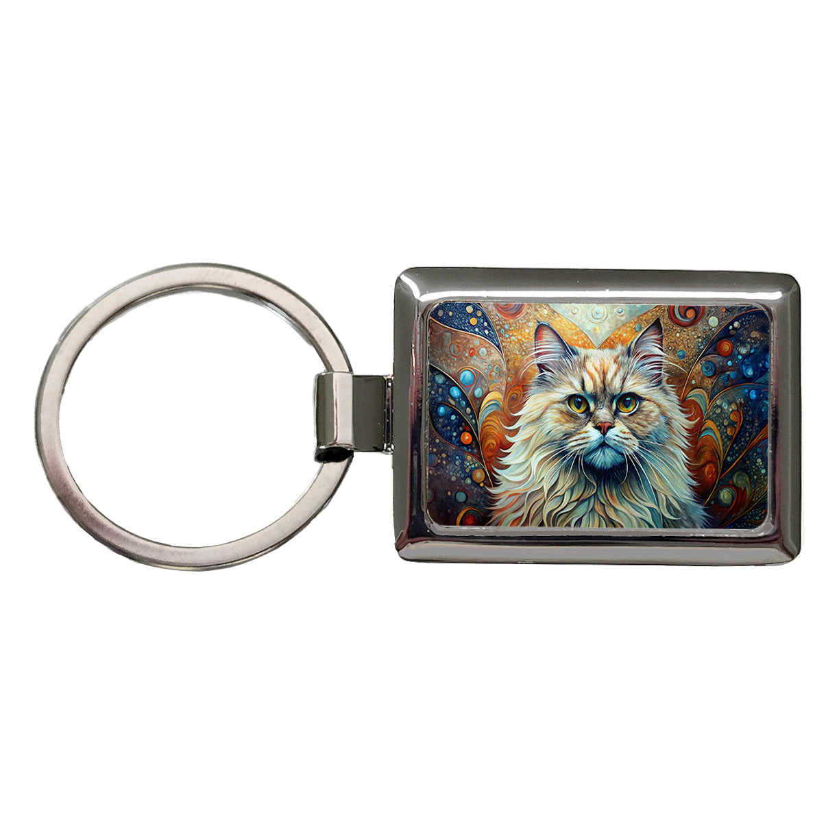 Classic Persian Cat Abstract Art Rectangle Metal Keychain