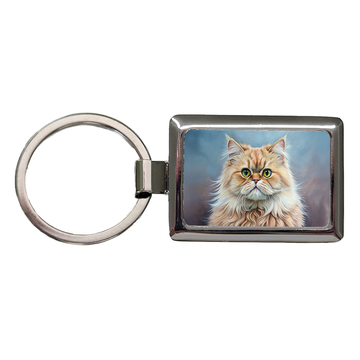 Classic Persian Cat Illustration Rectangle Metal Keychain