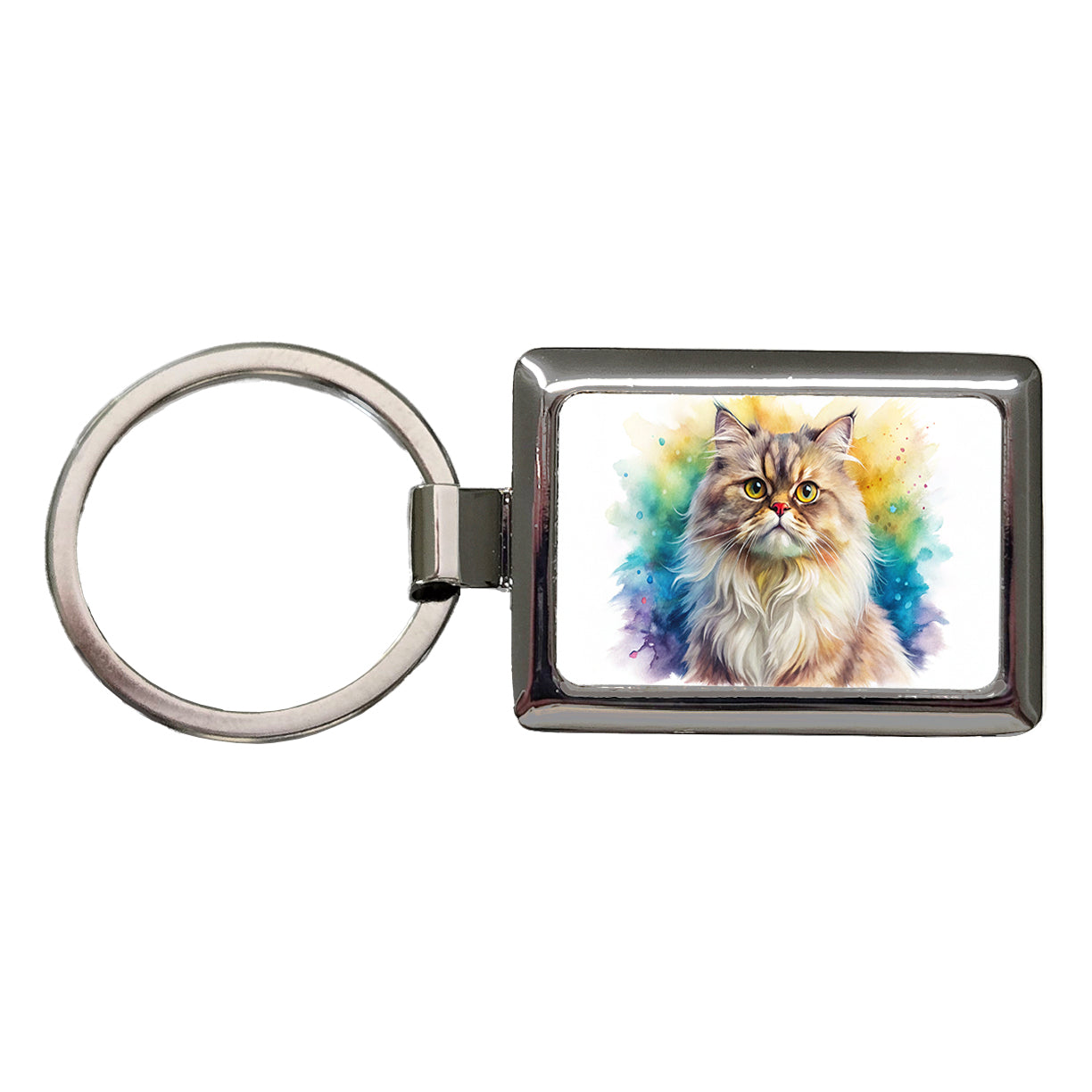 Classic Persian Cat Watercolor Style Rectangle Metal Keychain