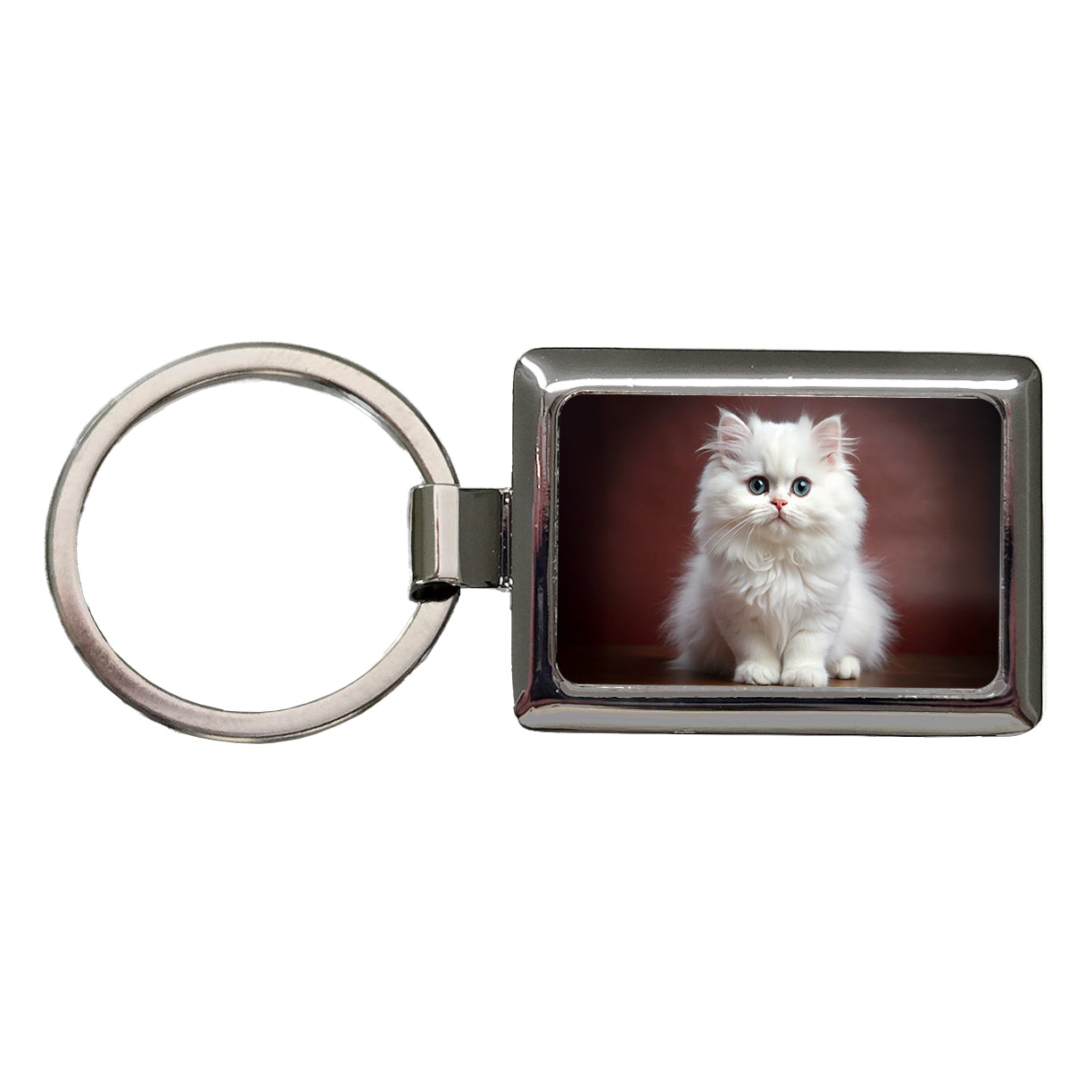 Classic Persian White Cat Kitten Photo Rectangle Metal Keychain