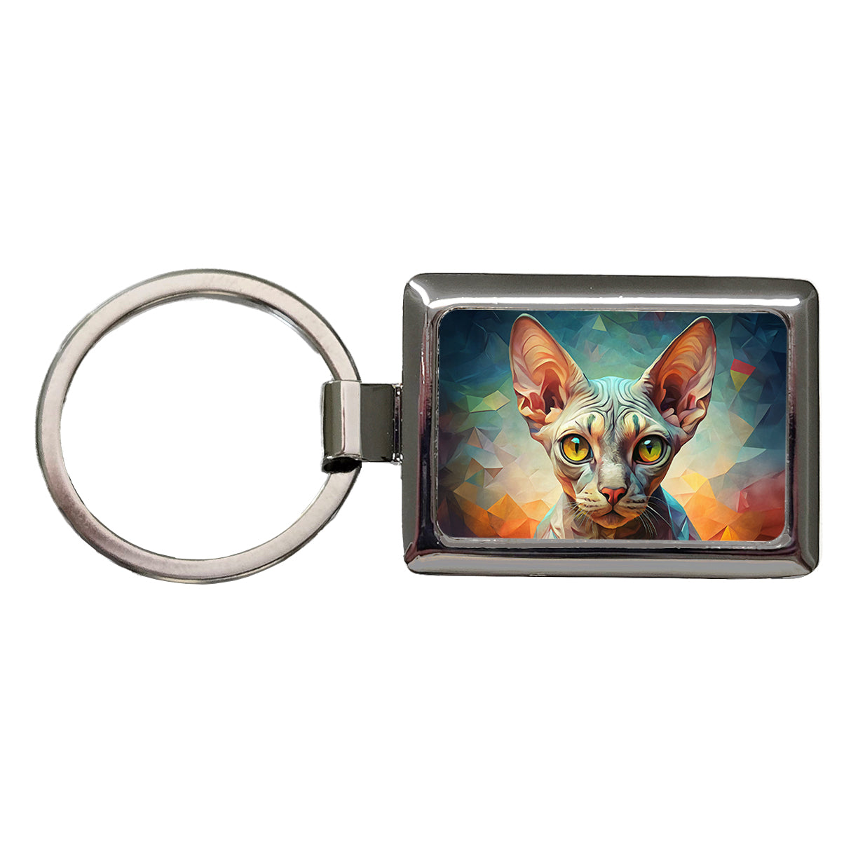 Devon Rex Cat Abstract Art Rectangle Metal Keychain