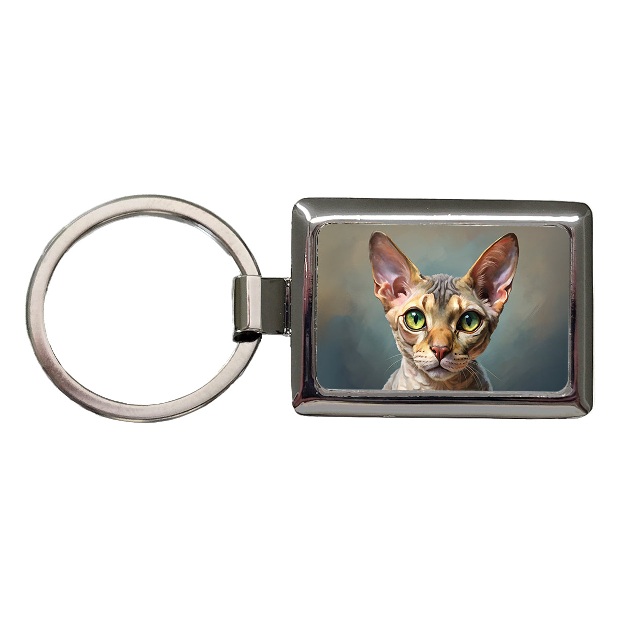 Devon Rex Cat Illustration Rectangle Metal Keychain