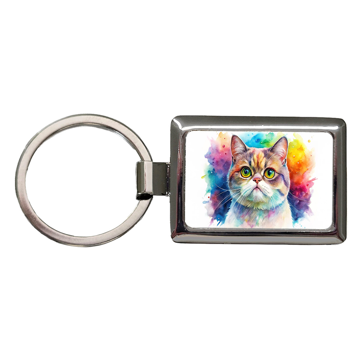 Exotic Shorthair Cat Watercolor Style Rectangle Metal Keychain