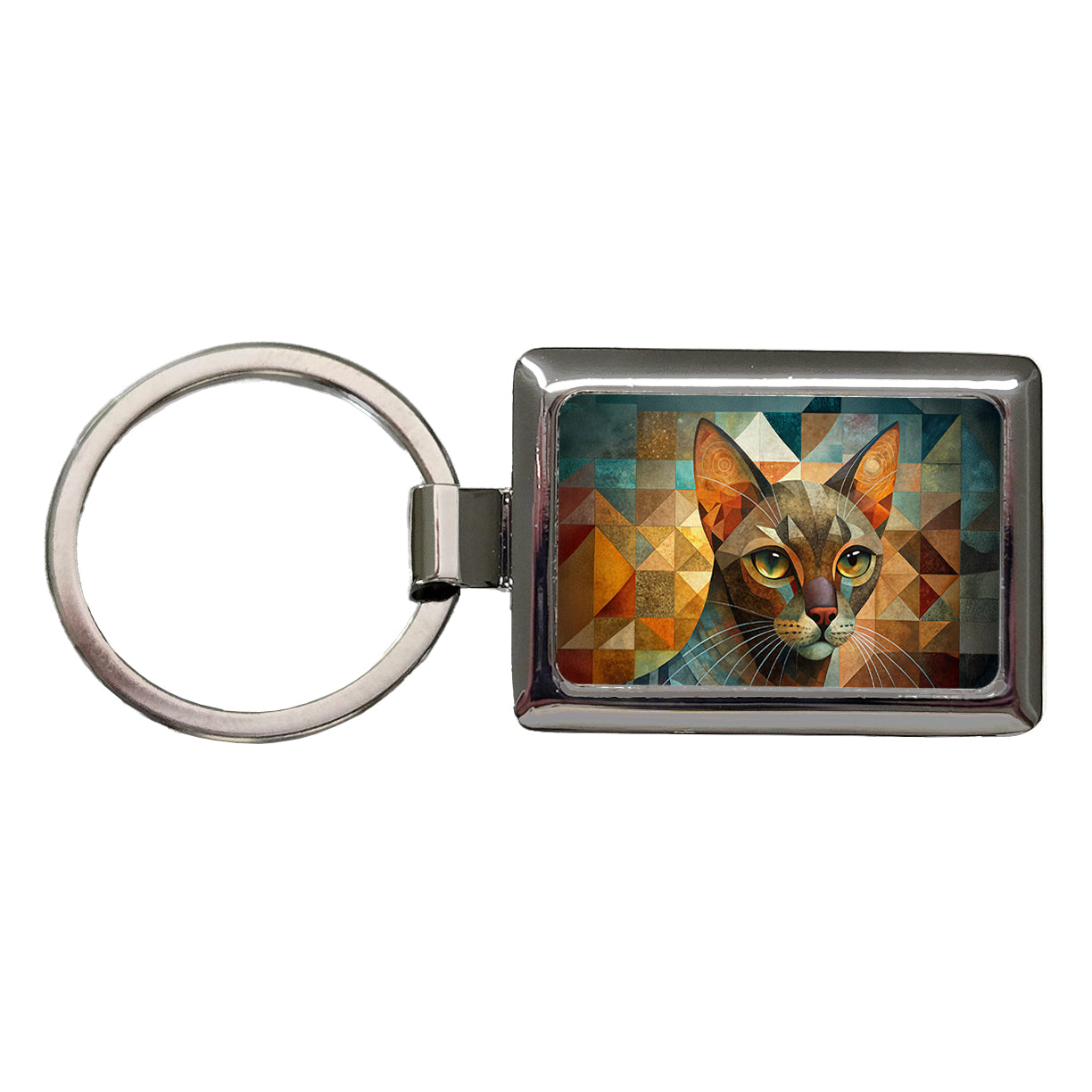 Havana Brown Cat Abstract Art Rectangle Metal Keychain