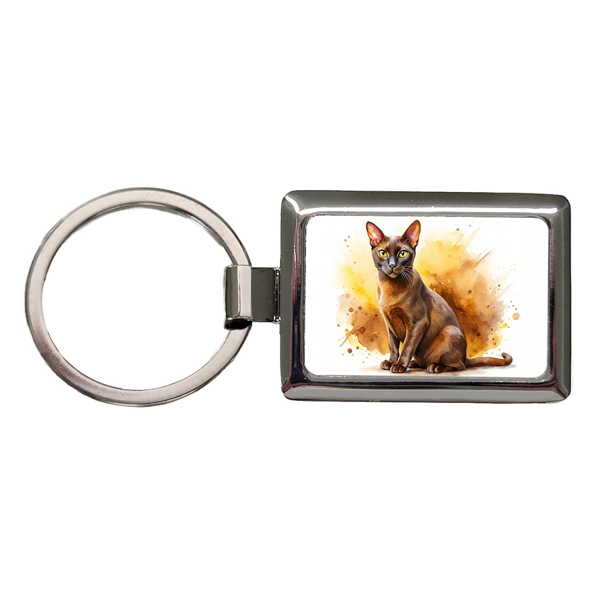 Havana Brown Cat Watercolor Style Rectangle Metal Keychain