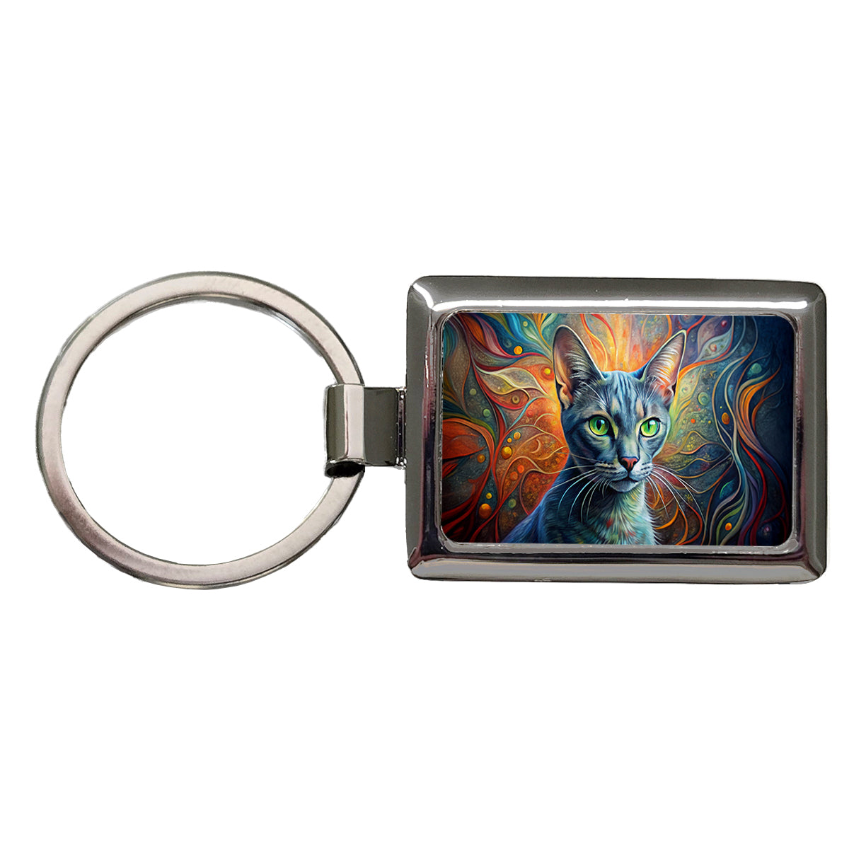 Korat Cat Abstract Art Rectangle Metal Keychain