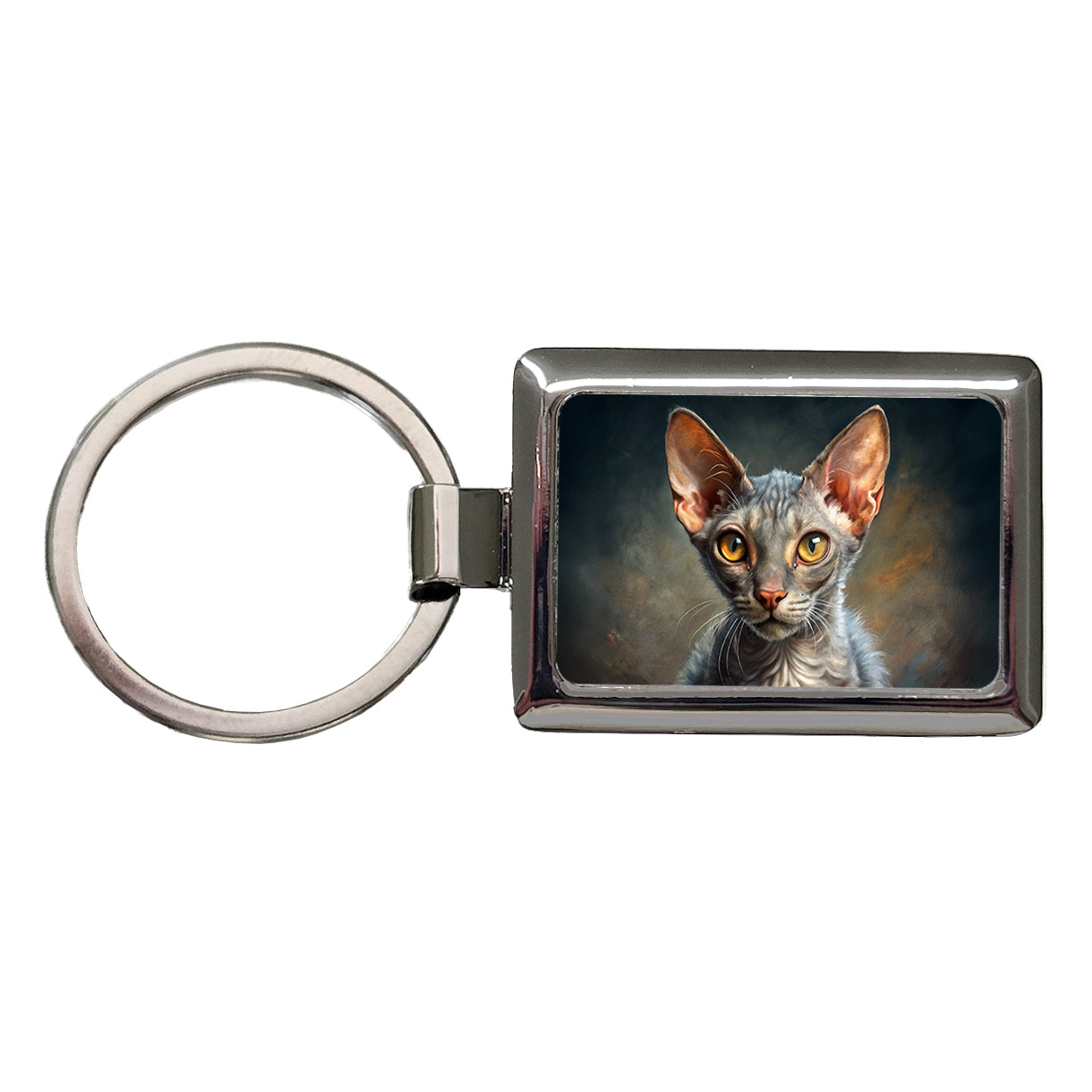 Lykoi Wolf Cat Illustration Rectangle Metal Keychain