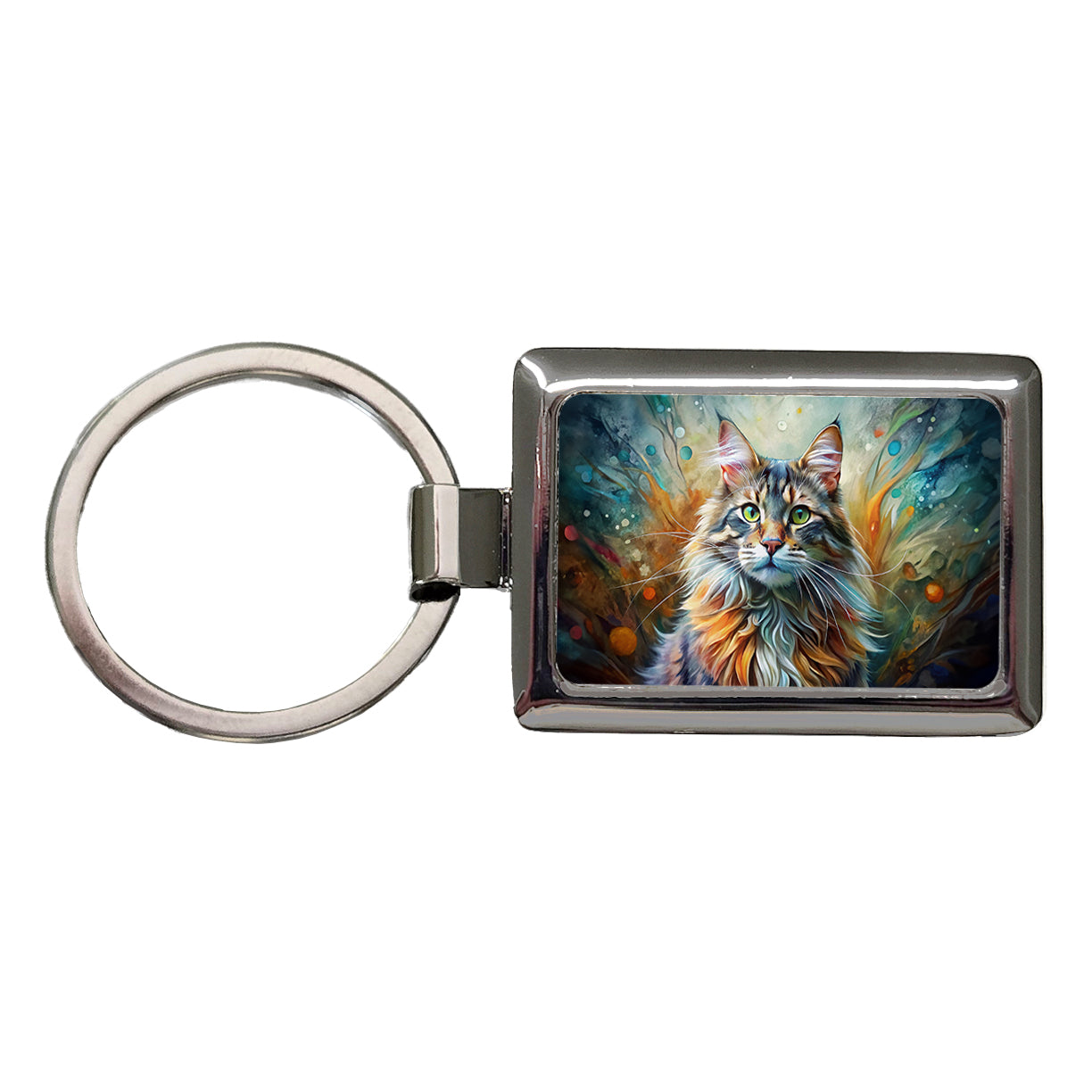 Maine Coon Cat Abstract Art Rectangle Metal Keychain