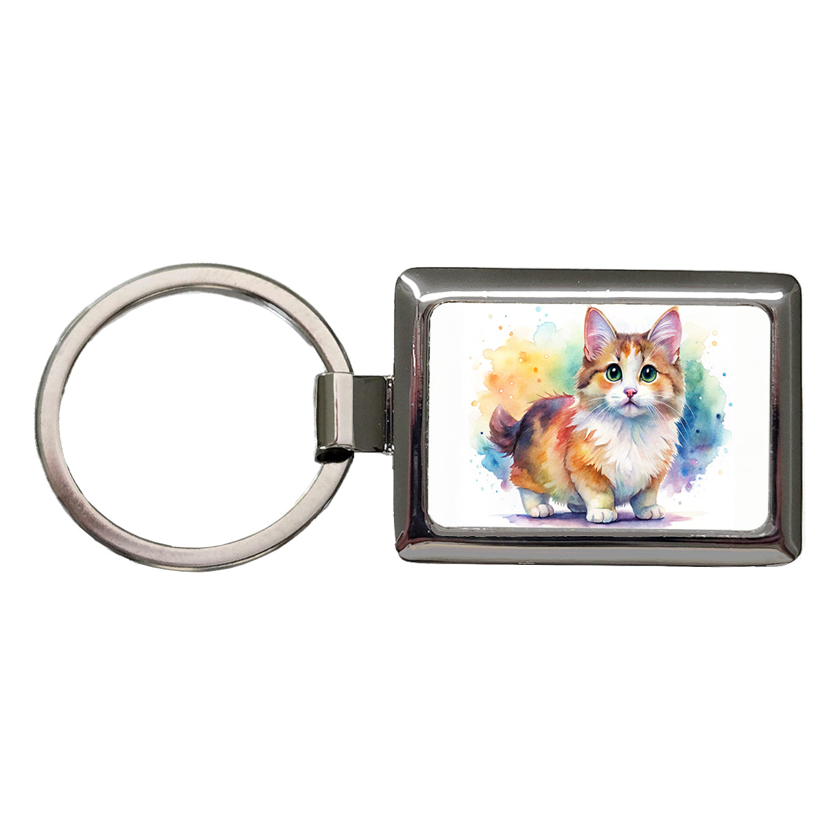 Munchkin Cat Watercolor Style Rectangle Metal Keychain