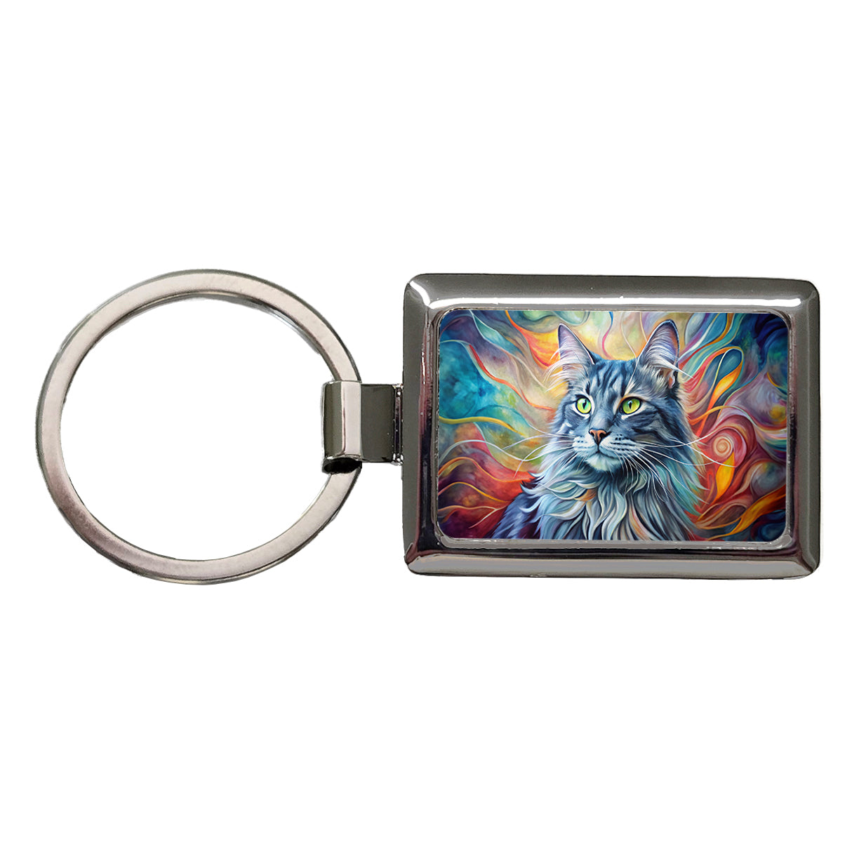 Nebelung Cat Abstract Art Rectangle Metal Keychain