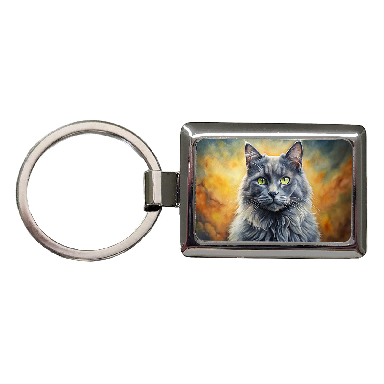 Nebelung Cat Illustration Rectangle Metal Keychain