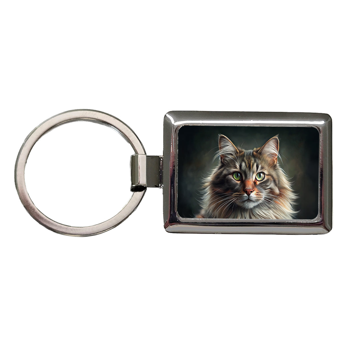 Norwegian Forest Cat Illustration Rectangle Metal Keychain