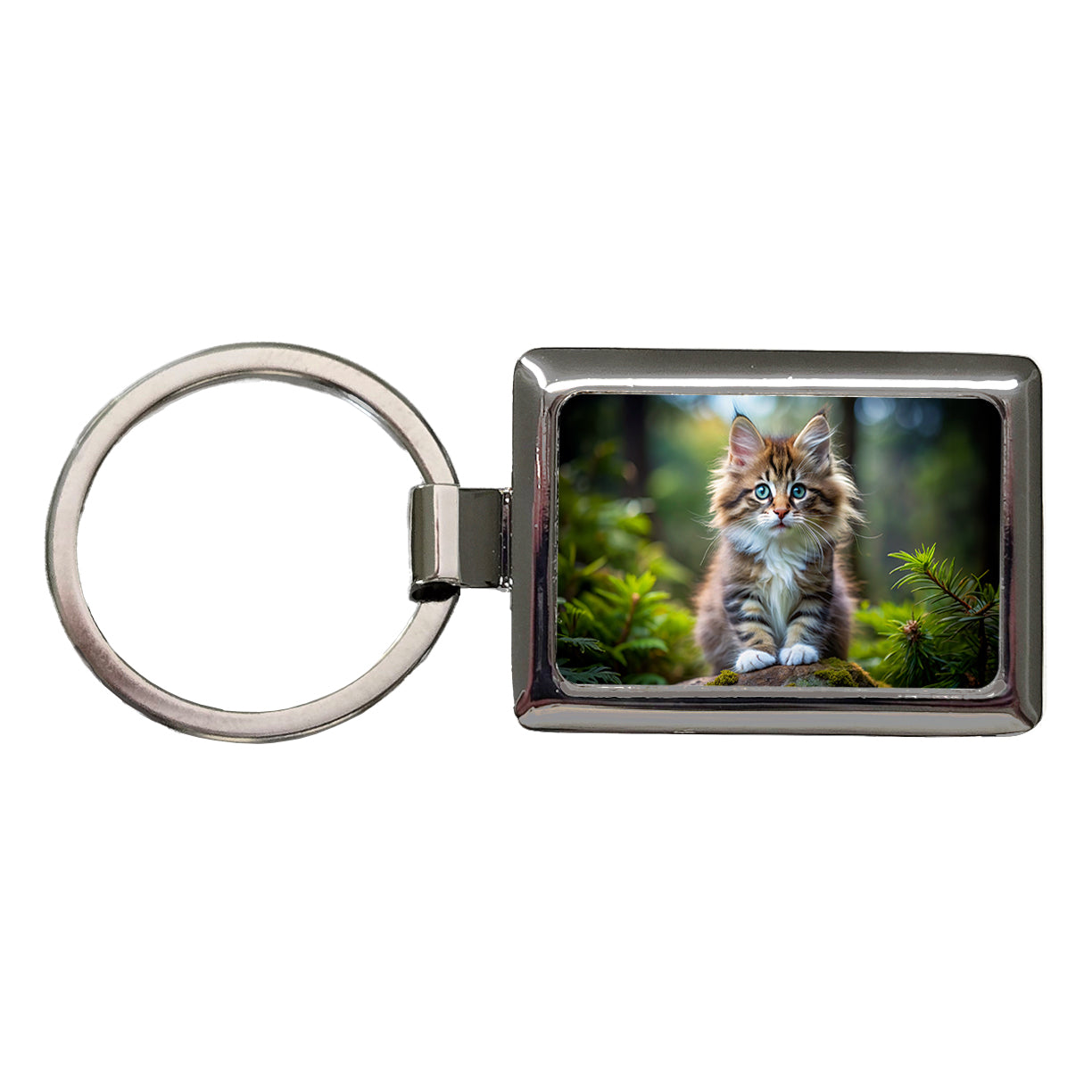 Norwegian Forest Cat Kitten Photo Rectangle Metal Keychain