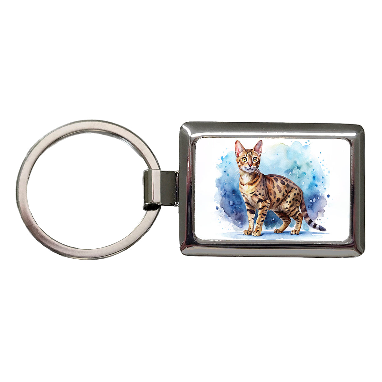 Ocicat Cat Watercolor Style Rectangle Metal Keychain