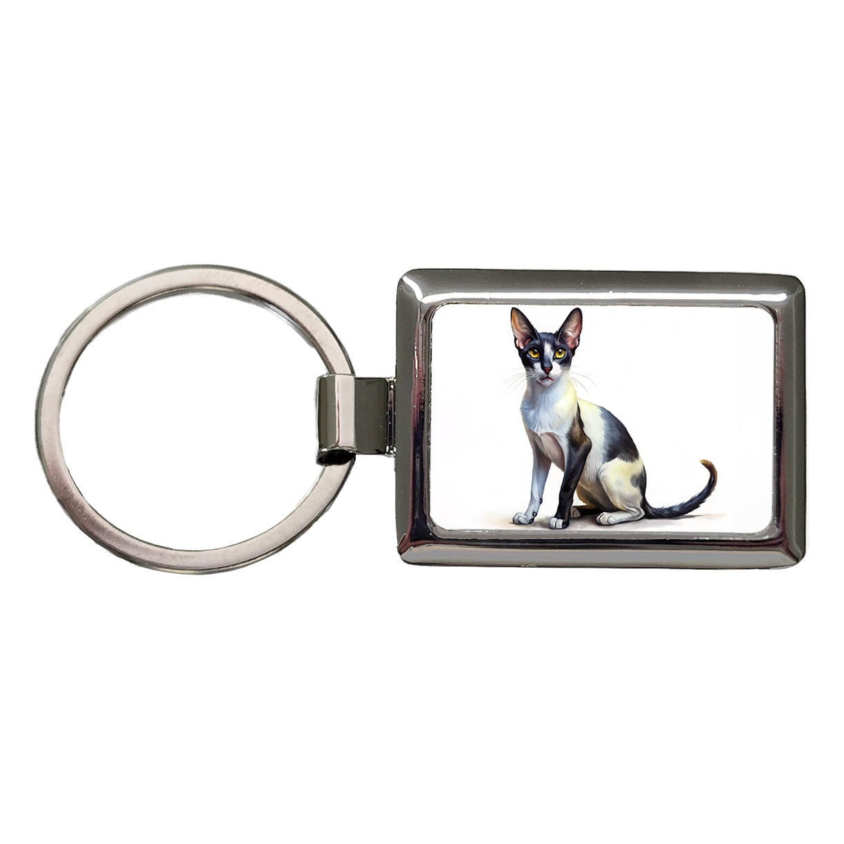 Oriental Shorthair Black White Cat Illustration Rectangle Metal Keychain