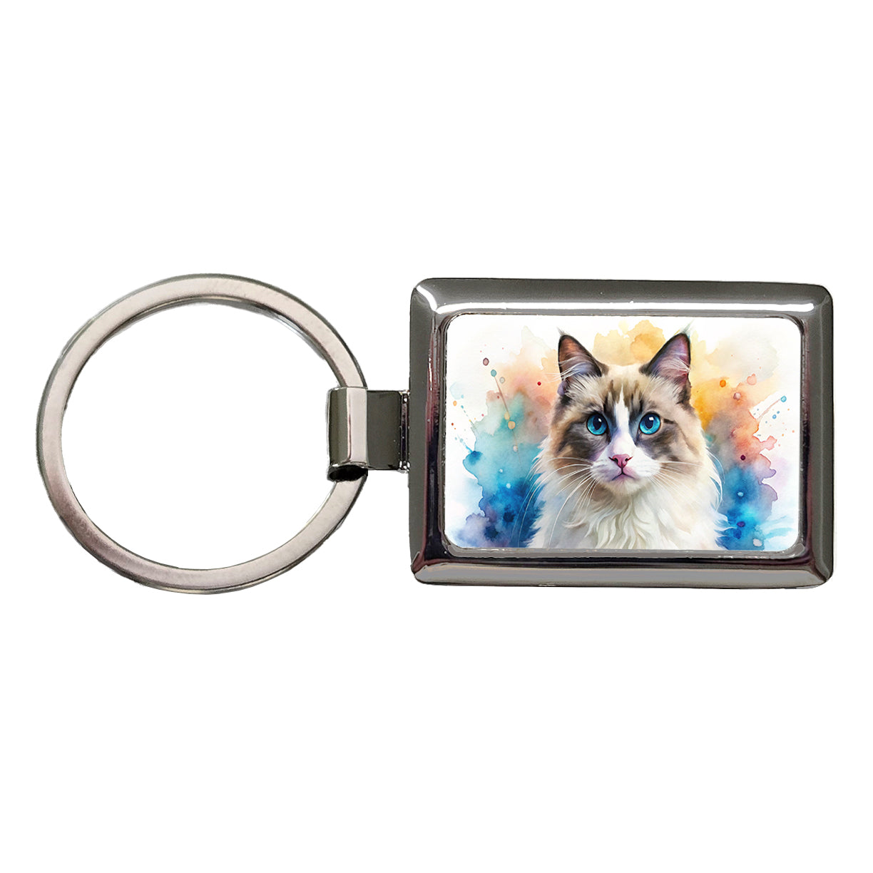 Ragdoll Cat Watercolor Style Rectangle Metal Keychain