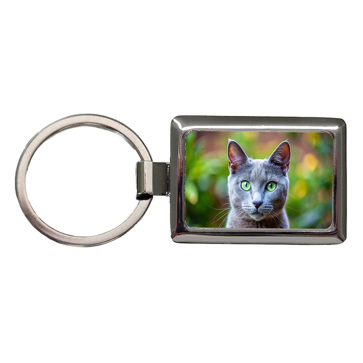 Russian Blue Cat Photo Rectangle Metal Keychain