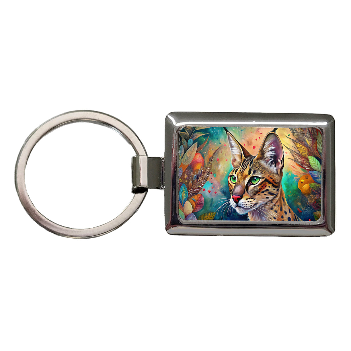 Savannah Cat Abstract Art Rectangle Metal Keychain