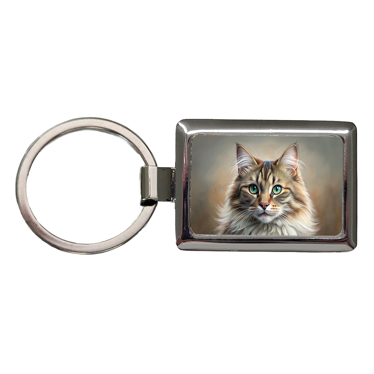 Siberian Cat Illustration Rectangle Metal Keychain