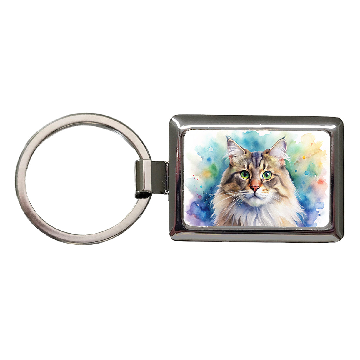 Siberian Cat Watercolor Style Rectangle Metal Keychain