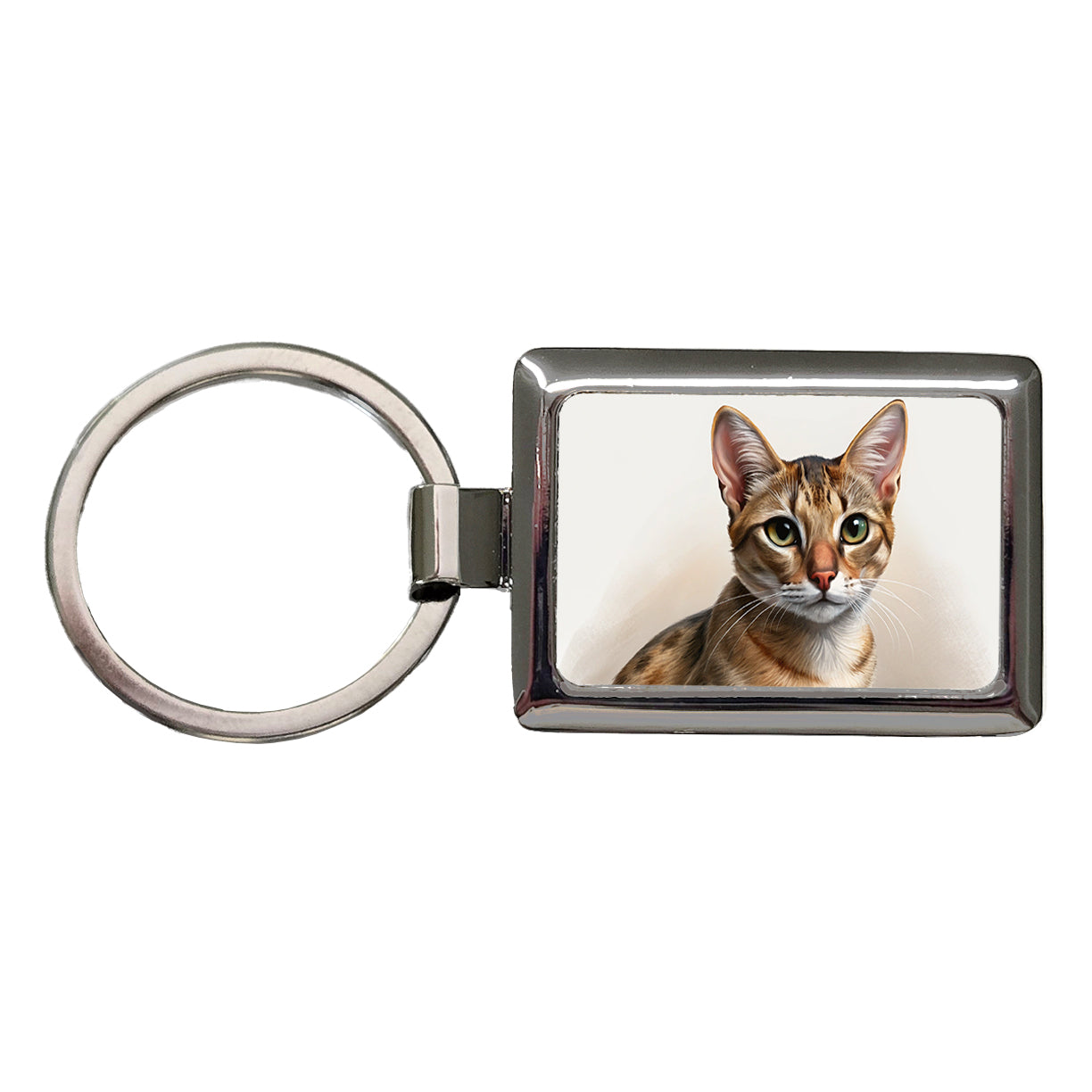 Singapura Cat Illustration Rectangle Metal Keychain