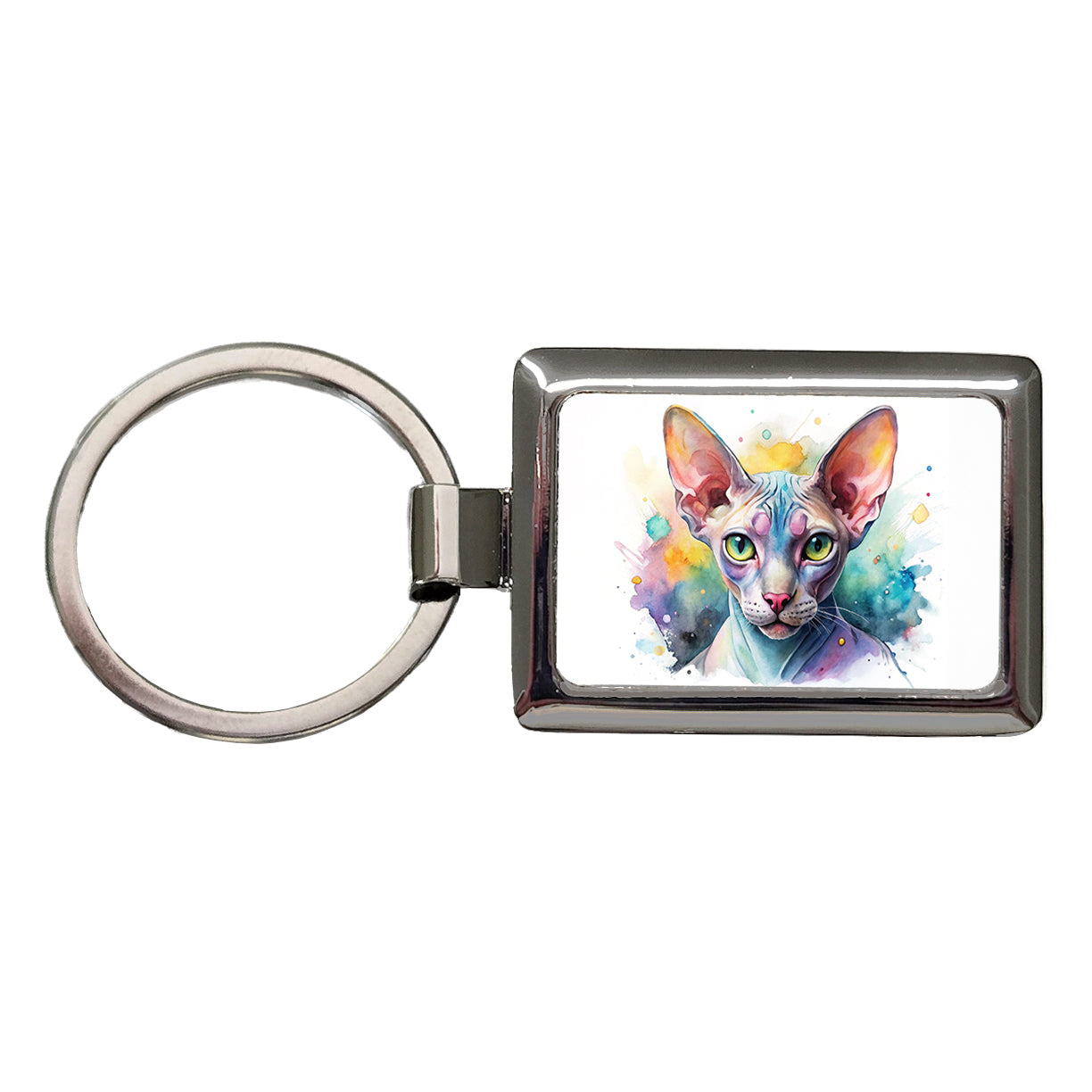 Sphynx Cat Watercolor Style Rectangle Metal Keychain
