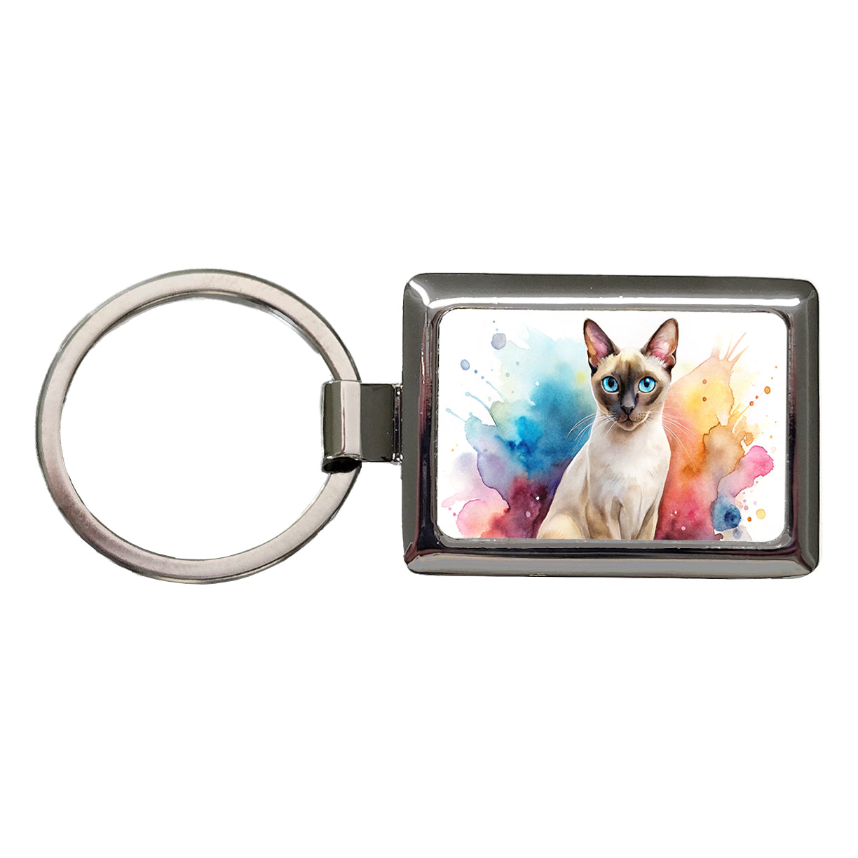 Tonkinese Cat Watercolor Style Rectangle Metal Keychain