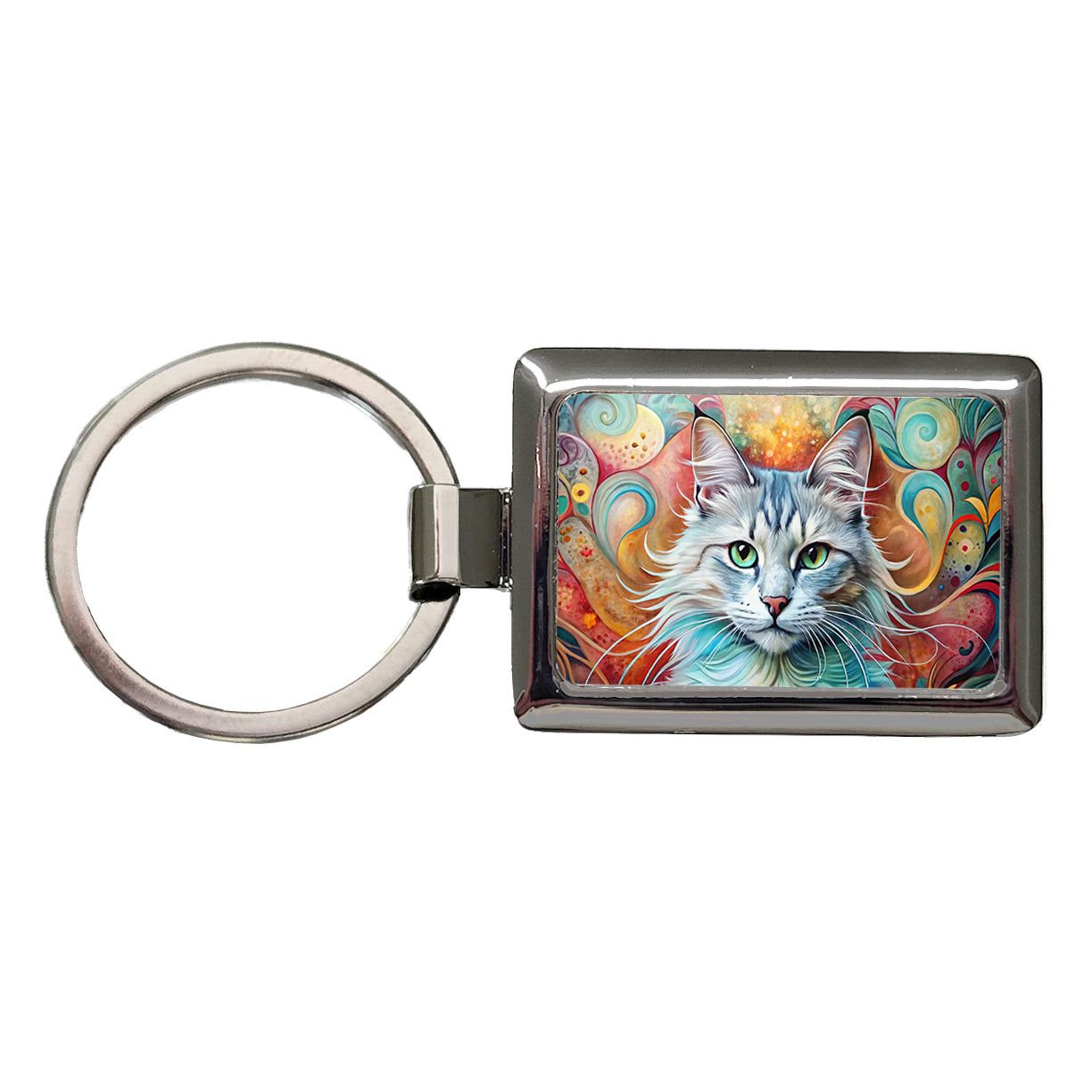 Turkish Angora Cat Abstract Art Rectangle Metal Keychain
