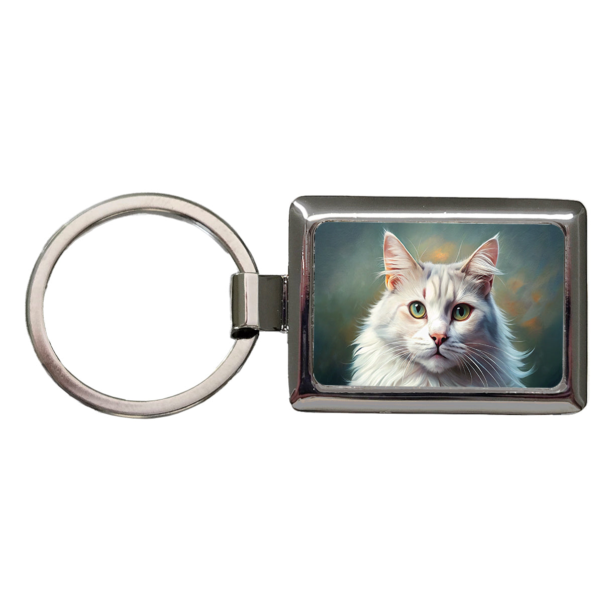 Turkish Angora Cat Illustration Rectangle Metal Keychain