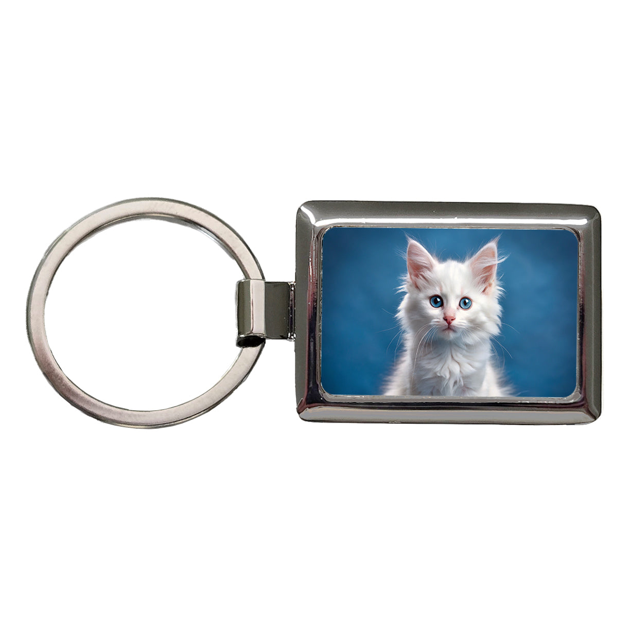 Turkish Angora Cat Kitten Photo Rectangle Metal Keychain