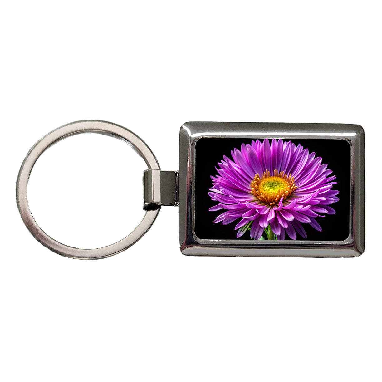 Aster Purple Flower Photo Rectangle Metal Keychain
