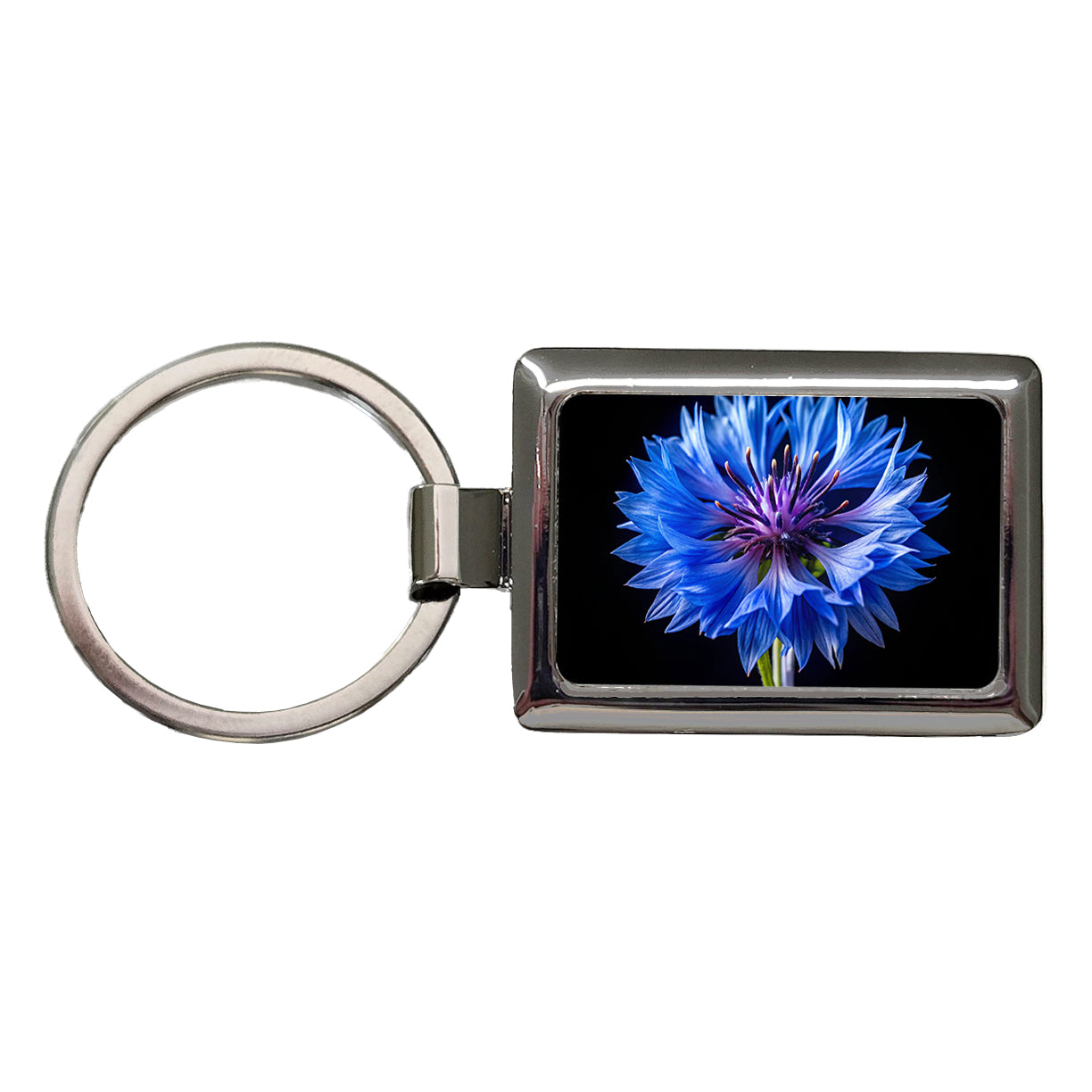 Blue Cornflower Photo Rectangle Metal Keychain