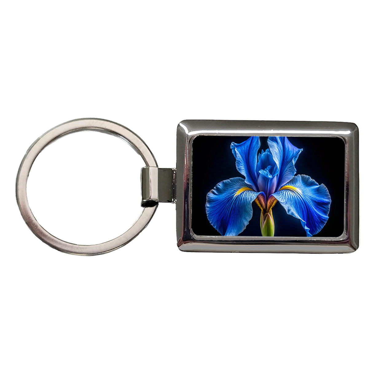 Blue Iris Flower Photo Rectangle Metal Keychain